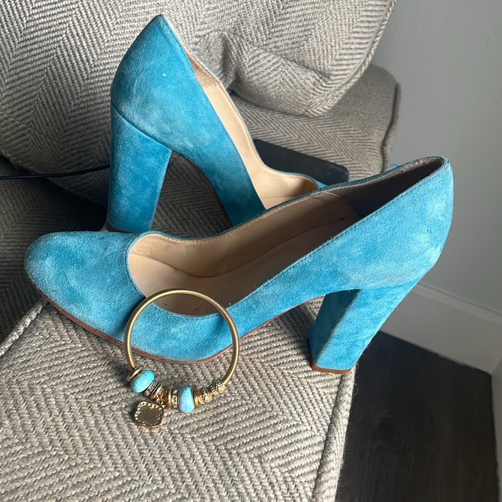 Cute Teal Block Heel Pumps